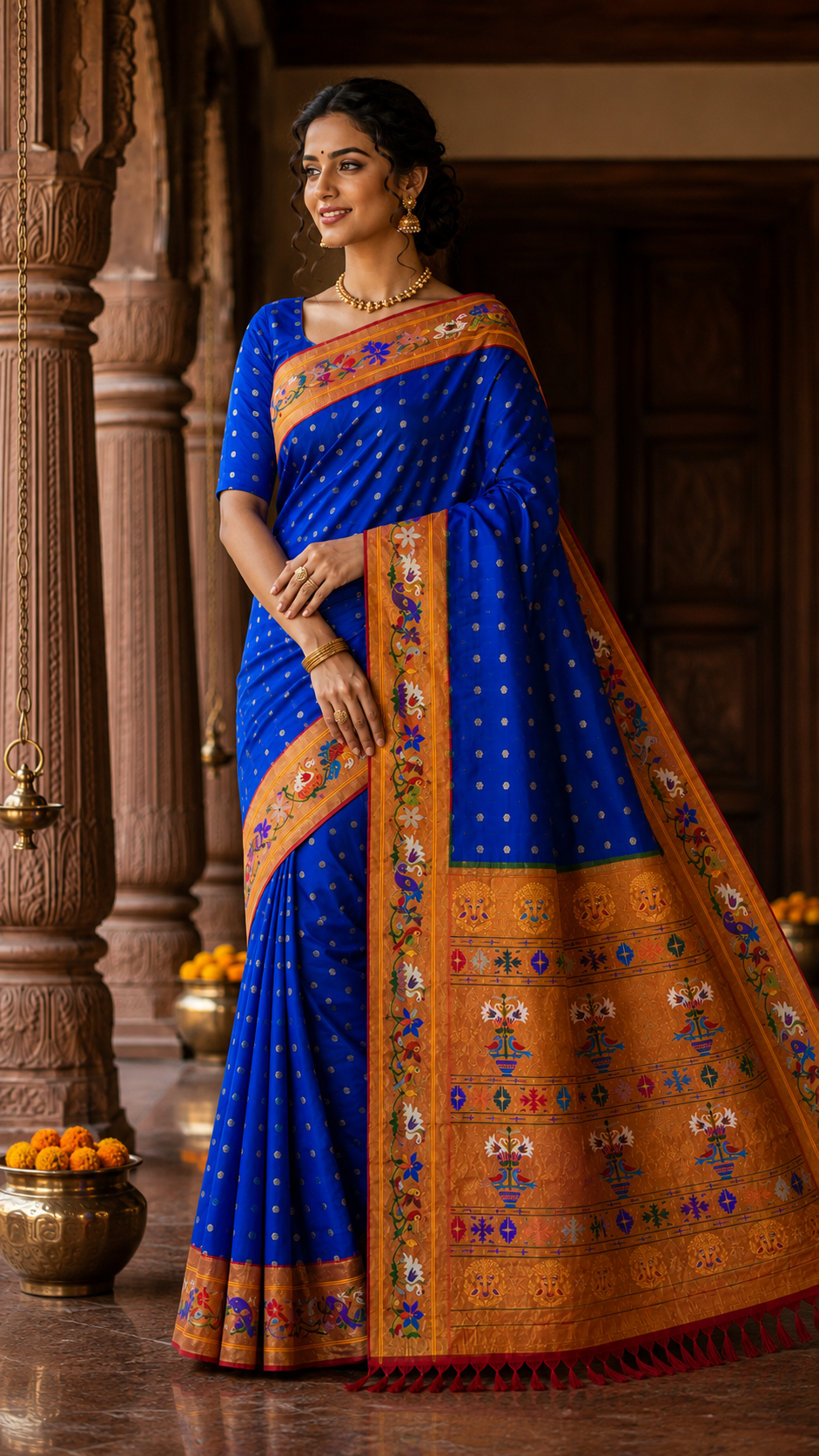 Turning Border Raj Hans Pure Handloom Paithani